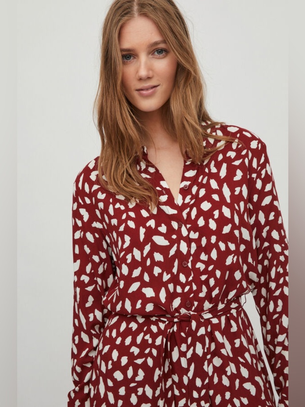 VILA Rust Red Shirt Dress with White Spot Print